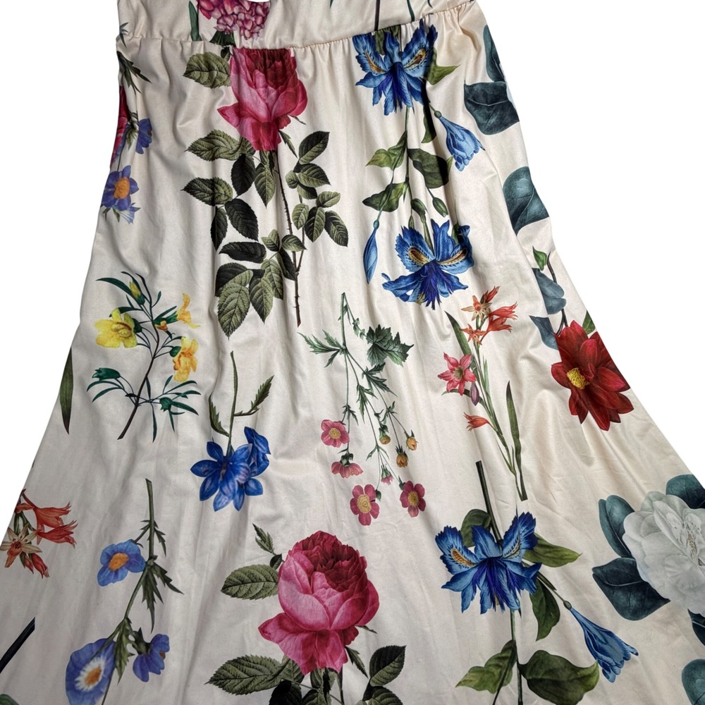 Cream Floral‎ Botanical Print Midi Skirt Plus Size 0XL Womens Fairycore Romantic
